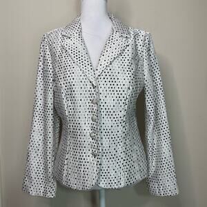 Vintage Jackie Jon Petite Crinkle Black White Polka Dot Special Occasion Jacket